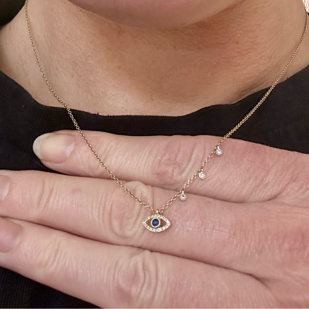 Meira T Evil Eye Sapphire and Diamond Charm Necklace